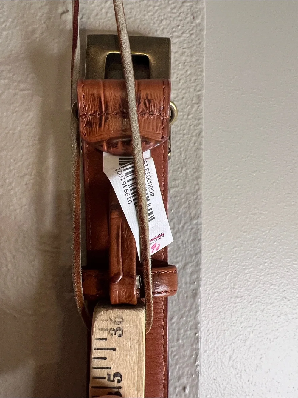 Men's Brown Croc-Embossed Leather Belt with Brass Buckle Size 34